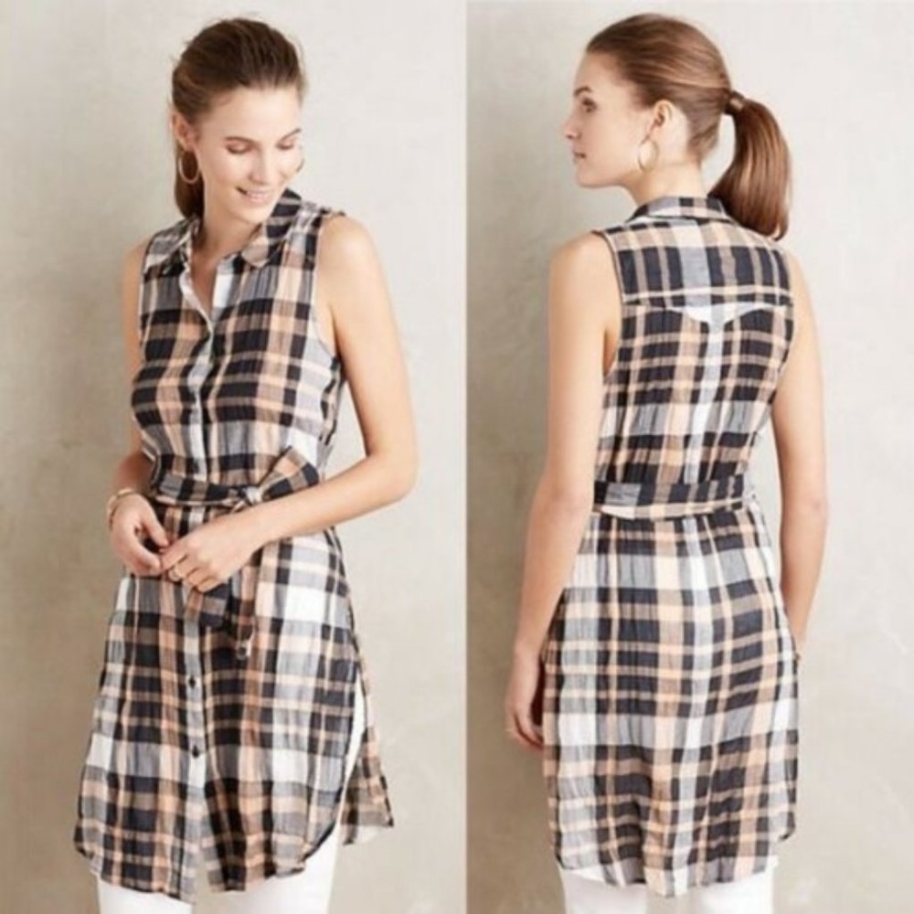 Womens Holding Horses Anthropologie Sleeveless Plaid Tunic Top